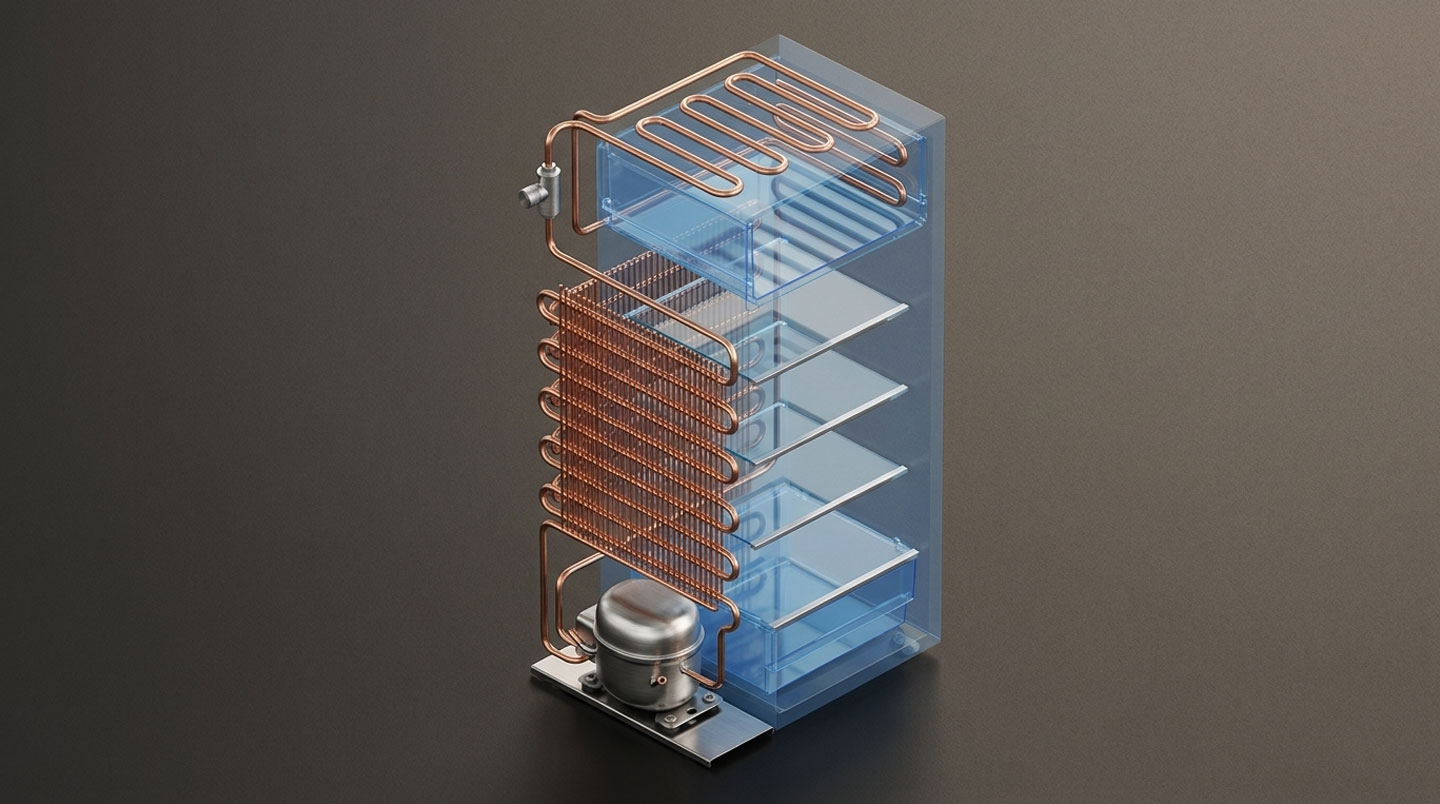 Illustration schématique en 3D isométrique montrant mécanisme circulaire argenté entouré de couches translucides bleues symbolisant absorption progressive des ondes sonores